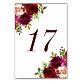 Burgundy Marsala Floral Wedding Tischnummer (Vorderseite)