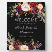 Burgundy Marsala Floral Welcome Sign - Black Fotoplatte (Vorderseite)