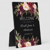 Burgundy Marsala Floral Welcome Sign - Black Fotoplatte (Seite)