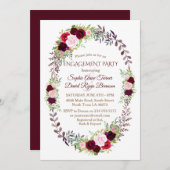 Burgundy Marsala Floral Wreath Engagement Party Einladung (Vorne/Hinten)