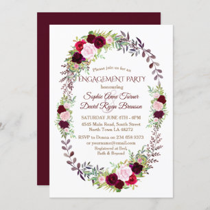 Burgundy Marsala Floral Wreath Engagement Party Einladung