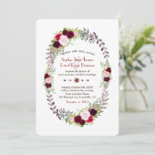 Burgundy Marsala Floral Wreath Wedding Einladung (Stehend Vorderseite)