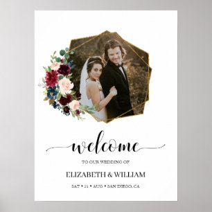 Burgundy Marsala Foto Hochzeit Begrüßung Zeichen Poster