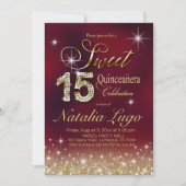 Burgundy Marsala Gold Glitzer Sweet 15 Quinceanera Einladung (Vorderseite)