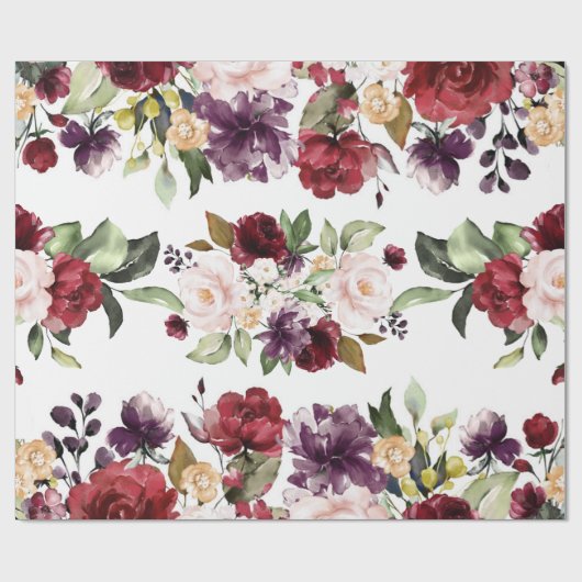 Burgundy Marsala Merlot Wasserfarbenhochzeit Geschenkpapier (Flach)