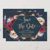 Burgundy Marsala Navy Floral | SAVE THE DATE (Vorne/Hinten)