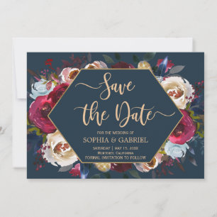 Burgundy Marsala Navy Floral   SAVE THE DATE
