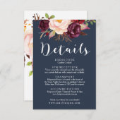 Burgundy Marsala Navy Wedding Details Card Begleitkarte (Vorne/Hinten)