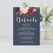 Burgundy Marsala Navy Wedding Details Card Begleitkarte (Stehend Vorderseite)