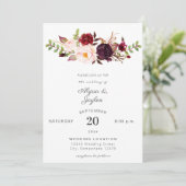 Burgundy Marsala Pink Floral Wedding 2 White Einladung (Stehend Vorderseite)