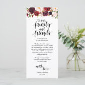 Burgundy Marsala, Platz Einstellung Dankeschön Kar Programm (Stehend Vorderseite)