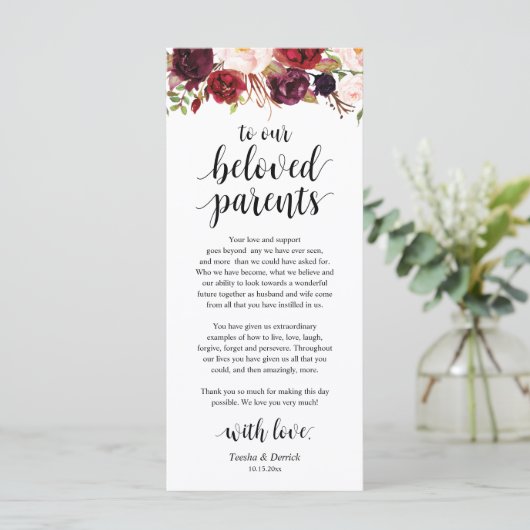 Burgundy Marsala, Platz Einstellung Dankeschön Kar Programm (Stehend Vorderseite)