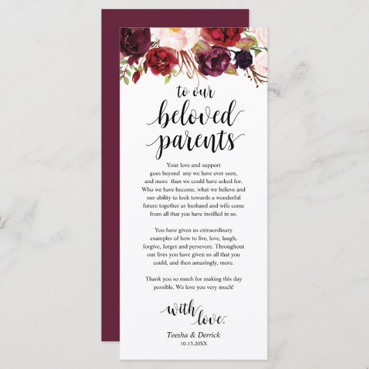 Burgundy Marsala, Platz Einstellung Dankeschön Kar Programm (Vorne/Hinten)