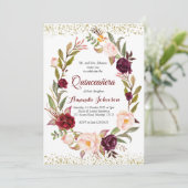 Burgundy Marsala Princess Quinceañera Spanisch Einladung (Stehend Vorderseite)