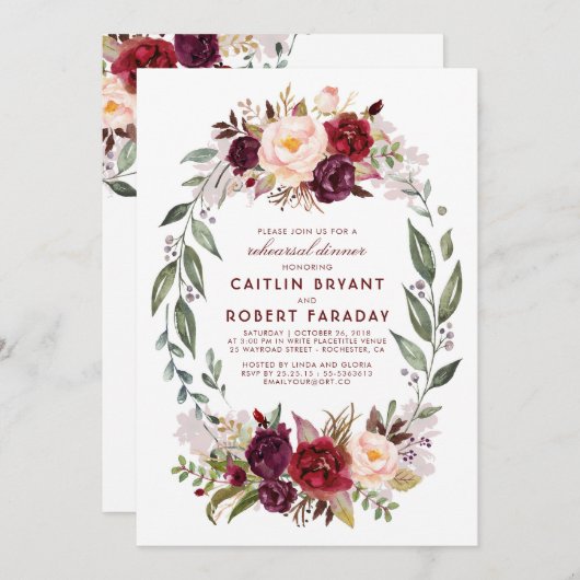 Burgundy - Marsala Probe im Blumengarten Einladung (Vorne/Hinten)