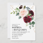 Burgundy Marsala Red Blush Rose Geometric Floral Einladung (Vorderseite)