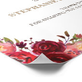 Burgundy Marsala Red Floral Begrüßungszeichen Poster (Ecke)
