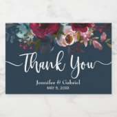 Burgundy Marsala Red Navy BlumenWedding Vielen Dan Schaumweinetikett (Einzelnes Label)