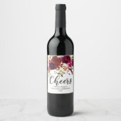 Burgundy Marsala Red Rustic Boho Floral Cheers Weinetikett (Vorderseite)