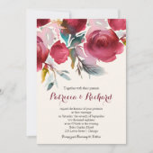 Burgundy Marsala Romantic Floral Wedding Einladung (Vorderseite)