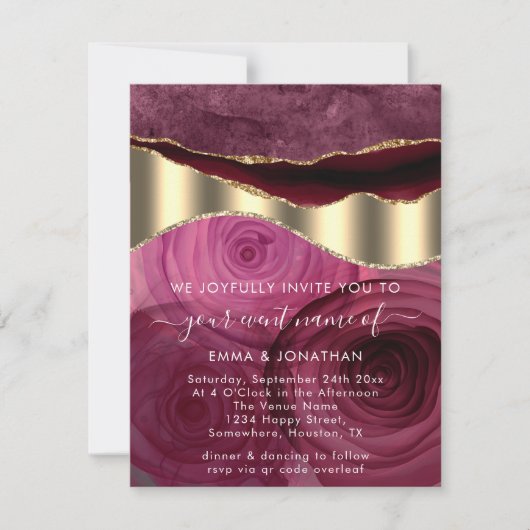 Burgundy Marsala Rose Border QR Code Gold Glitzer (Vorderseite)