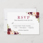 Burgundy Marsala Rote Blumenküche Hochzeit RSVP Karte (Vorderseite)