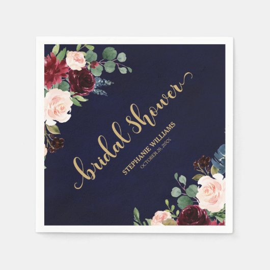 Burgundy Marsala Rote Marine Brautparty Serviette (Vorderseite)