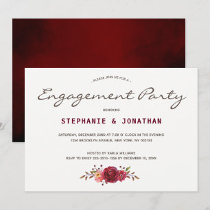 Burgundy Marsala Rote Rosen Blumenengagierte Parte Einladung