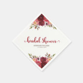 Burgundy Marsala Rote Rosen Blumenkohl Brautparty Serviette (Ecke)