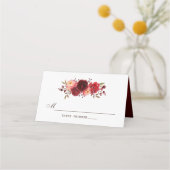 Burgundy Marsala Rote Rosen Floral Wedding Platzkarte (Rückseite)