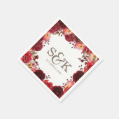 Burgundy Marsala Rote Rosen Floral Wedding Serviette (Ecke)