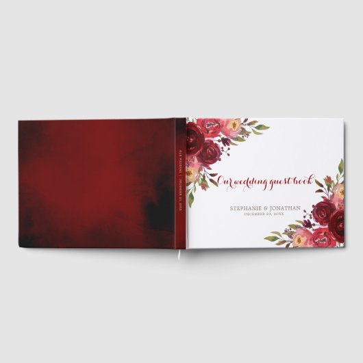Burgundy Marsala Rote Rosen Hochzeit Gästebuch (Voll)