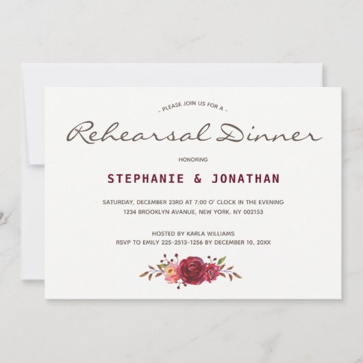 Burgundy Marsala Rote Rosen Probe Einladung (Vorderseite)