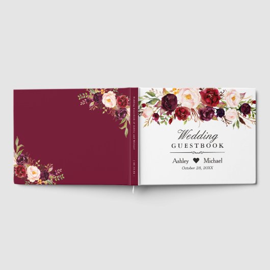 Burgundy Marsala Roter Herbst Blumenhochzeit Gästebuch (Voll)