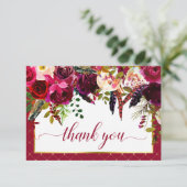 Burgundy Marsala Rustic Floral Chic Vielen Dank Dankeskarte (Stehend Vorderseite)
