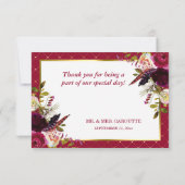 Burgundy Marsala Rustic Floral Chic Vielen Dank Dankeskarte (Rückseite)