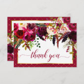 Burgundy Marsala Rustic Floral Chic Vielen Dank Dankeskarte (Vorne/Hinten)