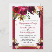 Burgundy Marsala Rustic Floral Engagement Party Einladung (Vorderseite)
