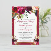 Burgundy Marsala Rustic Floral Engagement Party Einladung (Stehend Vorderseite)