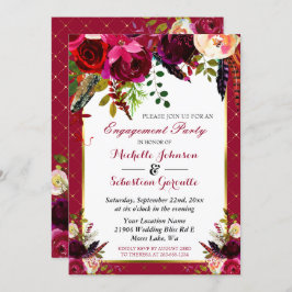 Burgundy Marsala Rustic Floral Engagement Party Einladung