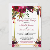 Burgundy Marsala Rustic Floral Engagement Party Einladung (Vorderseite)