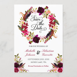Burgundy Marsala Rustic Floral Save the Date