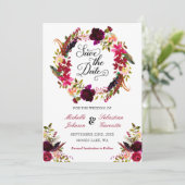 Burgundy Marsala Rustic Floral Save the Date (Stehend Vorderseite)
