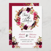 Burgundy Marsala Rustic Floral Save the Date (Vorne/Hinten)