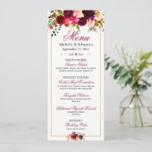 Burgundy Marsala Rustic Floral Wedding Menu Menükarte (Stehend Vorderseite)