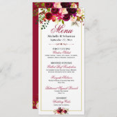 Burgundy Marsala Rustic Floral Wedding Menu Menükarte (Vorne/Hinten)