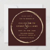 Burgundy Marsala Rustic Gold Circle Wedding Square Einladung (Vorderseite)