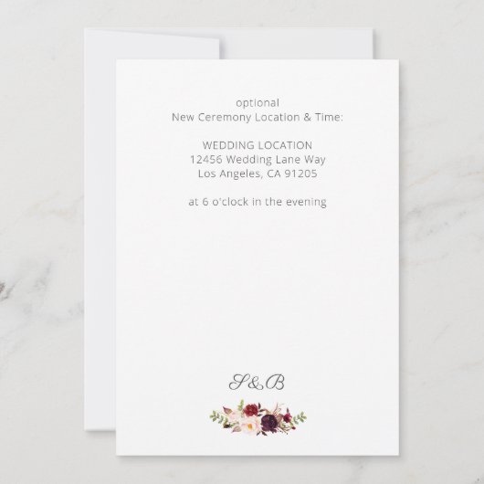 Burgundy Marsala Save the Date oder Weiß ändern Einladung (Rückseite)