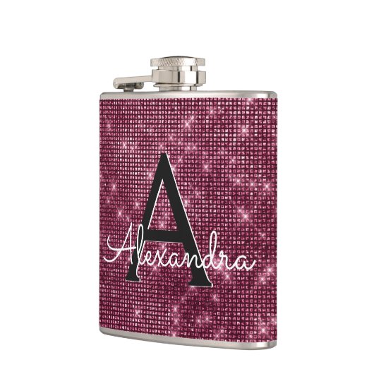 Burgundy Marsala Sparkle Monogram & Initial Flachmann (Links)