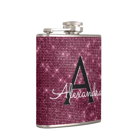 Burgundy Marsala Sparkle Monogram & Initial Flachmann (Rechts)